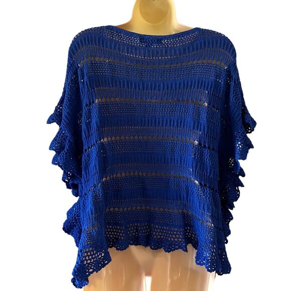 INC International Concepts Blue Knit & Crocheted Pullover Sweater Boho Y2K - Picture 3 of 8